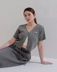 Cable Knit Cropped Cardigan Top with AIR SPACE Logo Embroidered