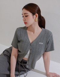 Cable Knit Cropped Cardigan Top with AIR SPACE Logo Embroidered