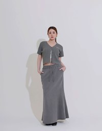 Cable Knit Cropped Cardigan Top with AIR SPACE Logo Embroidered