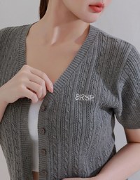 Cable Knit Cropped Cardigan Top with AIR SPACE Logo Embroidered