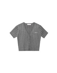 Cable Knit Cropped Cardigan Top with AIR SPACE Logo Embroidered