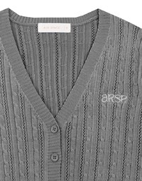 Cable Knit Cropped Cardigan Top with AIR SPACE Logo Embroidered