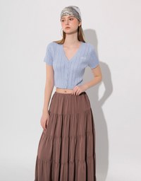 Cable Knit Cropped Cardigan Top with AIR SPACE Logo Embroidered
