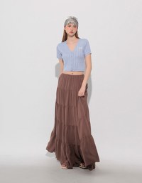 Cable Knit Cropped Cardigan Top with AIR SPACE Logo Embroidered