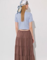 Cable Knit Cropped Cardigan Top with AIR SPACE Logo Embroidered