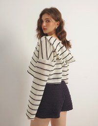 ボーダーニット フード付きショートカーディガン