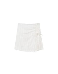 Textured Stripe Ruched Side Drawstring Mini Skorts
