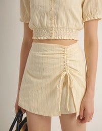 Textured Stripe Ruched Side Drawstring Mini Skorts