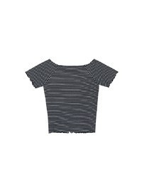 Striped Off Shoulder Lettuce Hem Padded Crop Top