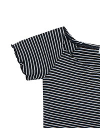 Striped Off Shoulder Lettuce Hem Padded Crop Top
