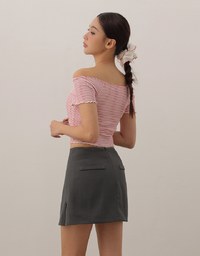 Striped Off Shoulder Lettuce Hem Padded Crop Top