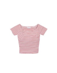 Striped Off Shoulder Lettuce Hem Padded Crop Top