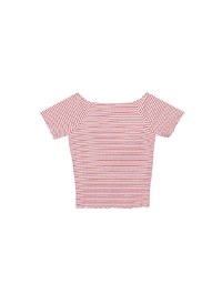 Striped Off Shoulder Lettuce Hem Padded Crop Top
