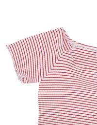 Striped Off Shoulder Lettuce Hem Padded Crop Top