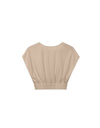 Crinkled Knit Button Front V Neck Top with Cinched Waist Detail