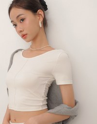 Basic Essential 2 Way Stretch Crop Tee with Side Ruching Detail