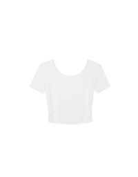Basic Essential 2 Way Stretch Crop Tee with Side Ruching Detail