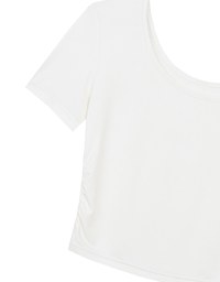 Basic Essential 2 Way Stretch Crop Tee with Side Ruching Detail