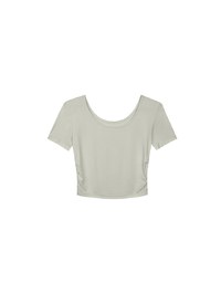 Basic Essential 2 Way Stretch Crop Tee with Side Ruching Detail