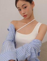 Asymmetrical Neckline One Shoulder Ribbed Knit Padded Crop Top
