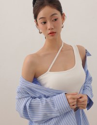 Asymmetrical Neckline One Shoulder Ribbed Knit Padded Crop Top