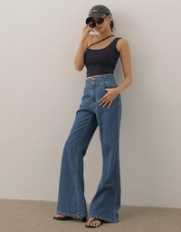 Asymmetrical Neckline One Shoulder Ribbed Knit Padded Crop Top