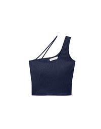 Asymmetrical Neckline One Shoulder Ribbed Knit Padded Crop Top