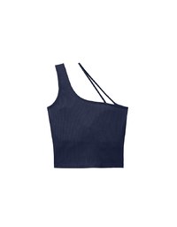Asymmetrical Neckline One Shoulder Ribbed Knit Padded Crop Top