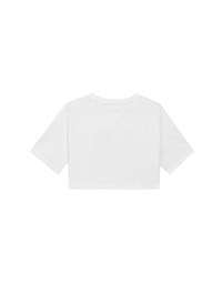 Cropped Cotton Short Sleeve Top with Gingham Embroidery Patch Design