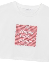 Cropped Cotton Short Sleeve Top with Gingham Embroidery Patch Design