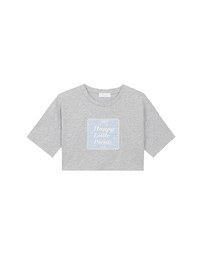 Cropped Cotton Short Sleeve Top with Gingham Embroidery Patch Design