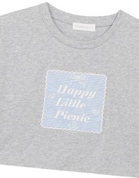 Cropped Cotton Short Sleeve Top with Gingham Embroidery Patch Design