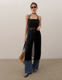 Sheer Longline Cover Up Cami Top with Side Slit Design