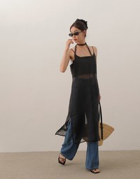 Sheer Longline Cover Up Cami Top with Side Slit Design