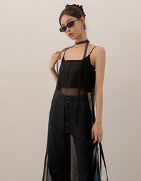 Sheer Longline Cover Up Cami Top with Side Slit Design