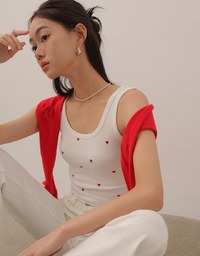 Embroidered Heart Pattern Ribbed Fitted Tank Top