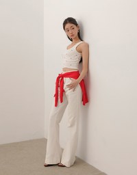Embroidered Heart Pattern Ribbed Fitted Tank Top