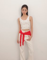 Embroidered Heart Pattern Ribbed Fitted Tank Top