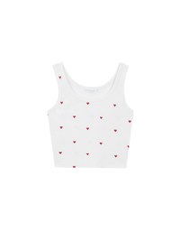 Embroidered Heart Pattern Ribbed Fitted Tank Top