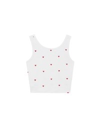 Embroidered Heart Pattern Ribbed Fitted Tank Top