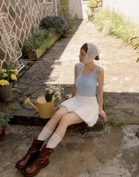 Embroidered Heart Pattern Ribbed Fitted Tank Top