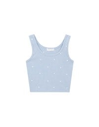 Embroidered Heart Pattern Ribbed Fitted Tank Top