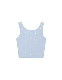 Embroidered Heart Pattern Ribbed Fitted Tank Top