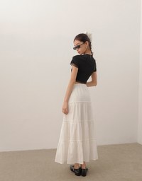 Layered Sheer Lettuce Edge Crew Neck Fitted Tee