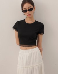 Layered Sheer Lettuce Edge Crew Neck Fitted Tee