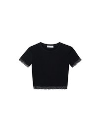 Layered Sheer Lettuce Edge Crew Neck Fitted Tee