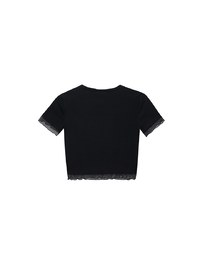 Layered Sheer Lettuce Edge Crew Neck Fitted Tee