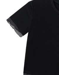 Layered Sheer Lettuce Edge Crew Neck Fitted Tee
