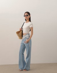 Layered Sheer Lettuce Edge Crew Neck Fitted Tee