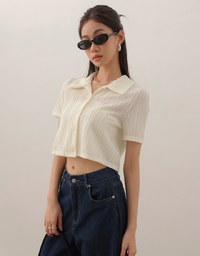 Striped Knit Collared Crop Shirt